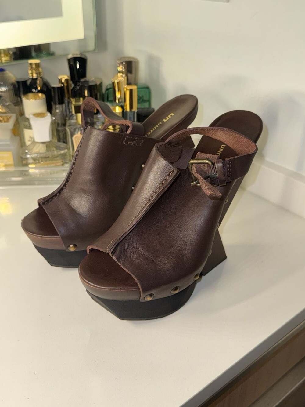 United Nude Mobius Hi Brown Leather Studded Platform Clogs - Picture 2 of 13